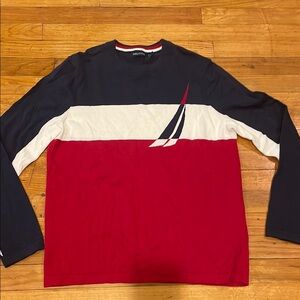 Nautica Navy and Red Color Block Shirt